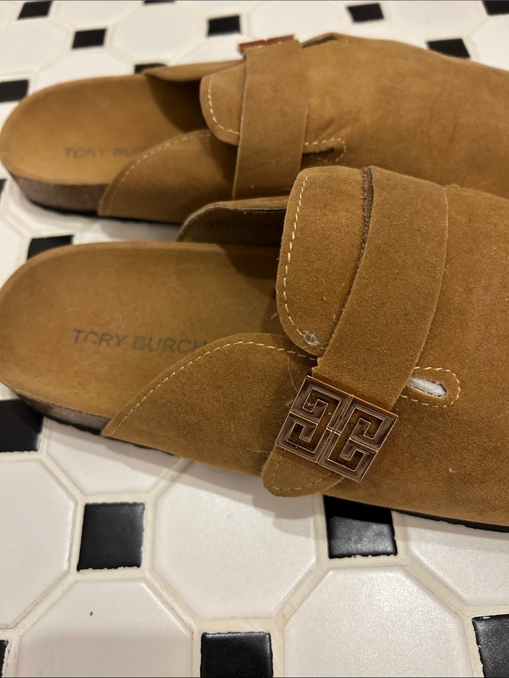 Tory Burch Mellow Mules Suede Slip-On Loafers in River Rock Size 9 - Picture 5 of 9